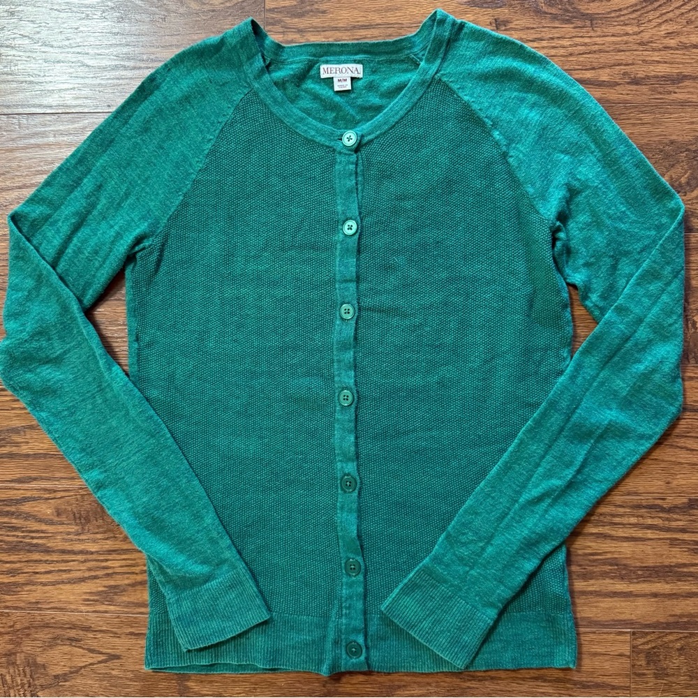 Merona Green Button Up Cardigan Size Medium
